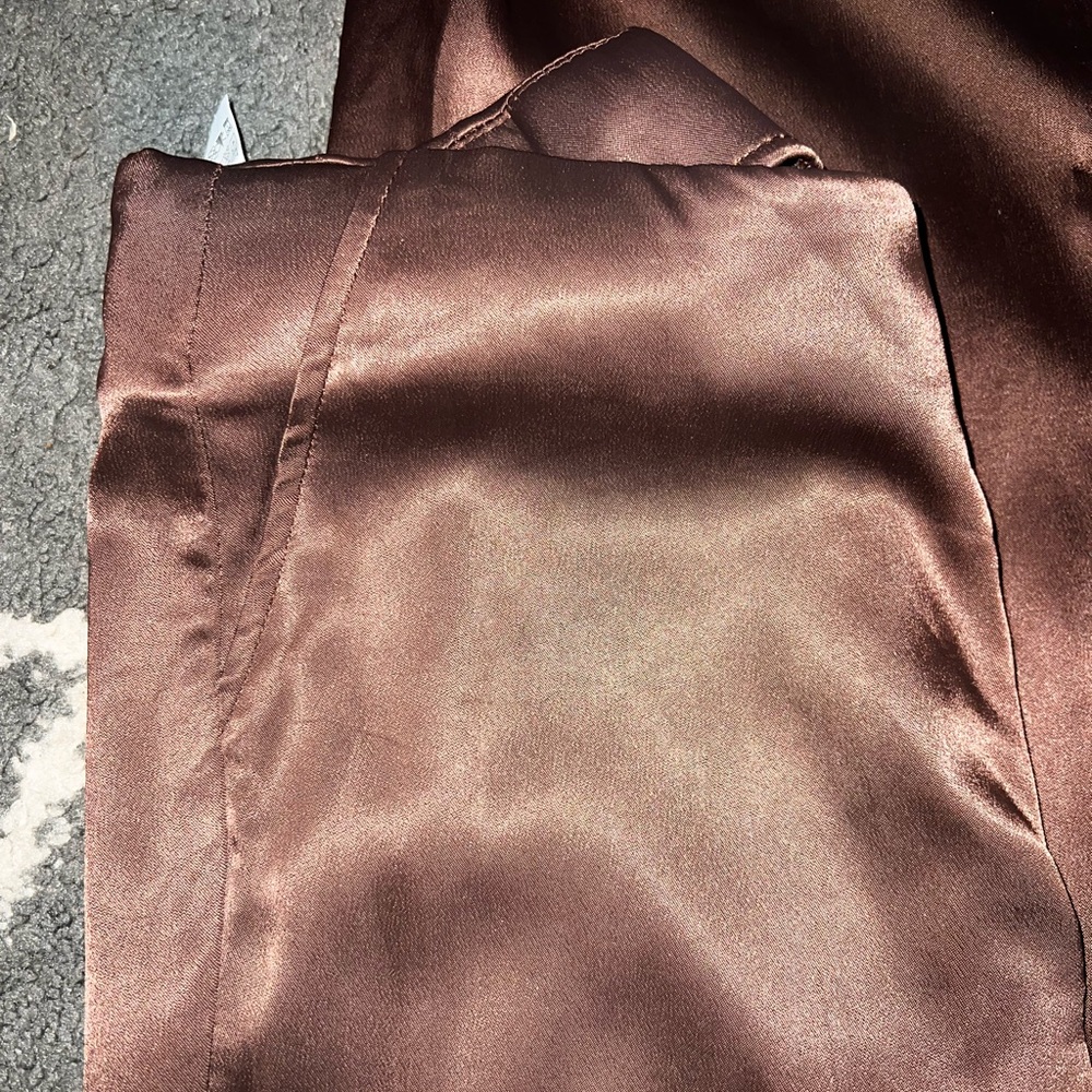 Zara Full Length Chocolate Brown High Waisted Satin Effect Pants Sz Medium NEW - Picture 3 of 7